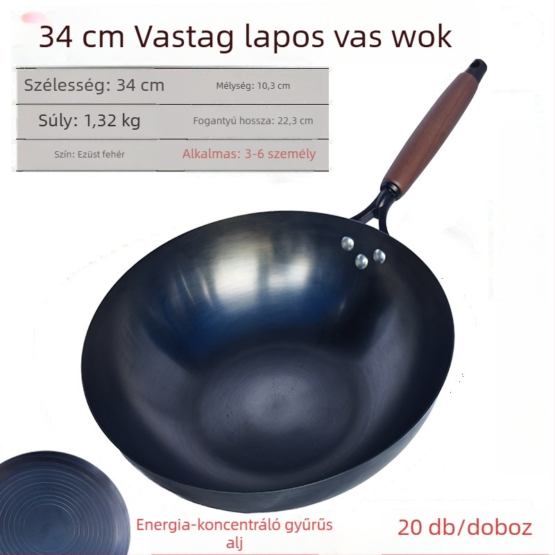 Golden Sixth Son öntöttvas wok, nagy méretű otthoni használatra, hagyományos bevonat nélküli serpenyő, nitridált, készen áll a használatra