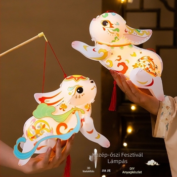 Dunhuang-i nyuszis lámpás a Mid-Autumn Fesztiválra, világító PVC hordozható lámpás, DIY készlet gyerekeknek, palotai lámpás