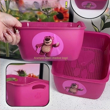 Kétszintes kreatív konyhai zöldségmosó kosár leeresztővel, vastagított műanyagból, rajzfilmszerű gyümölcstál
