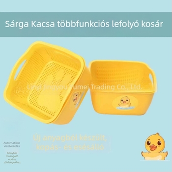 Kétszintes kreatív konyhai zöldségmosó kosár leeresztővel, vastagított műanyagból, rajzfilmszerű gyümölcstál
