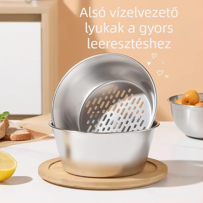 Japán stílusú rozsdamentes acél gyümölcsmosó és leszárító kosár, mini, két réteg, élelmiszer-minőségű, kis méret
