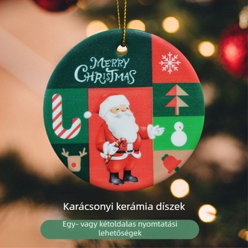 Kerek kerámia medál karácsonyi díszhez - kétoldalas UV nyomtatás