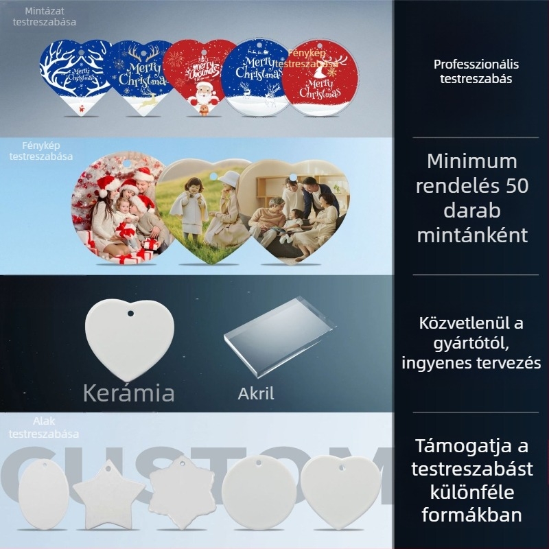 Kerek kerámia medál karácsonyi díszhez - kétoldalas UV nyomtatás