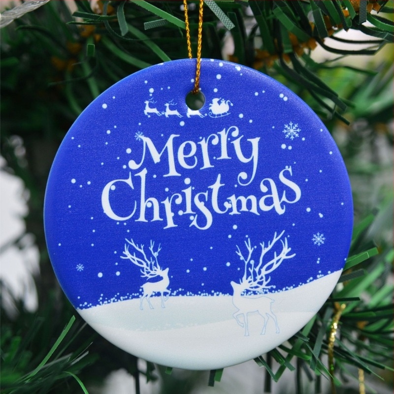 Kerek kerámia medál karácsonyi díszhez - kétoldalas UV nyomtatás