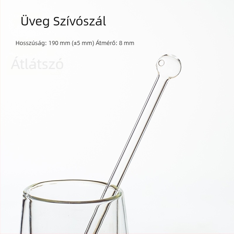 Kreatív boroszilikát üvegszívó, több színű, kerek végű, tejes teához, 8×190 mm
