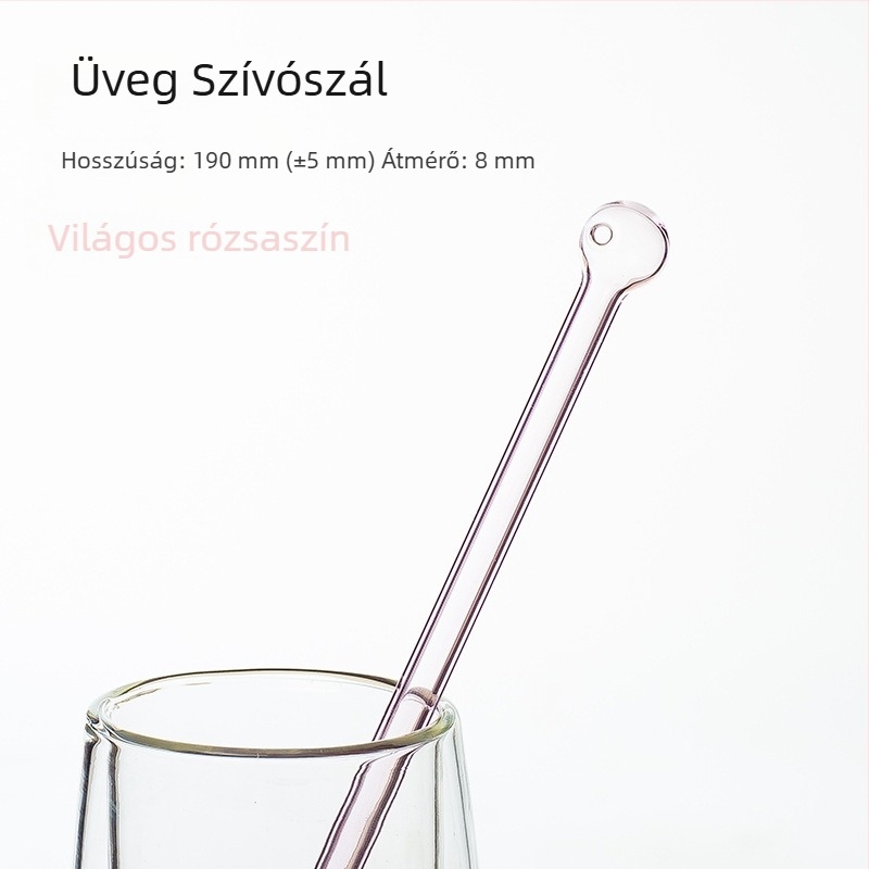 Kreatív boroszilikát üvegszívó, több színű, kerek végű, tejes teához, 8×190 mm