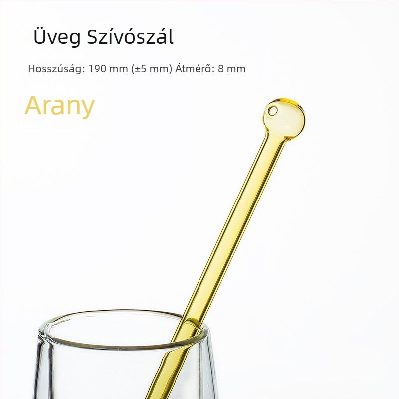 Kreatív boroszilikát üvegszívó, több színű, kerek végű, tejes teához, 8×190 mm