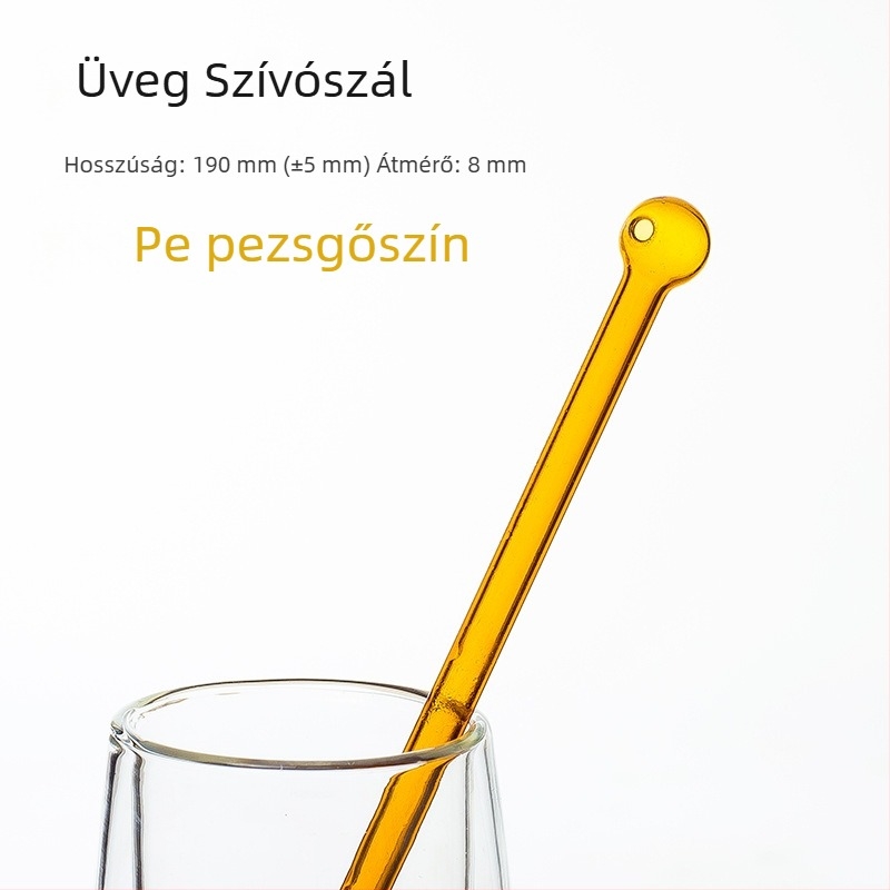 Kreatív boroszilikát üvegszívó, több színű, kerek végű, tejes teához, 8×190 mm