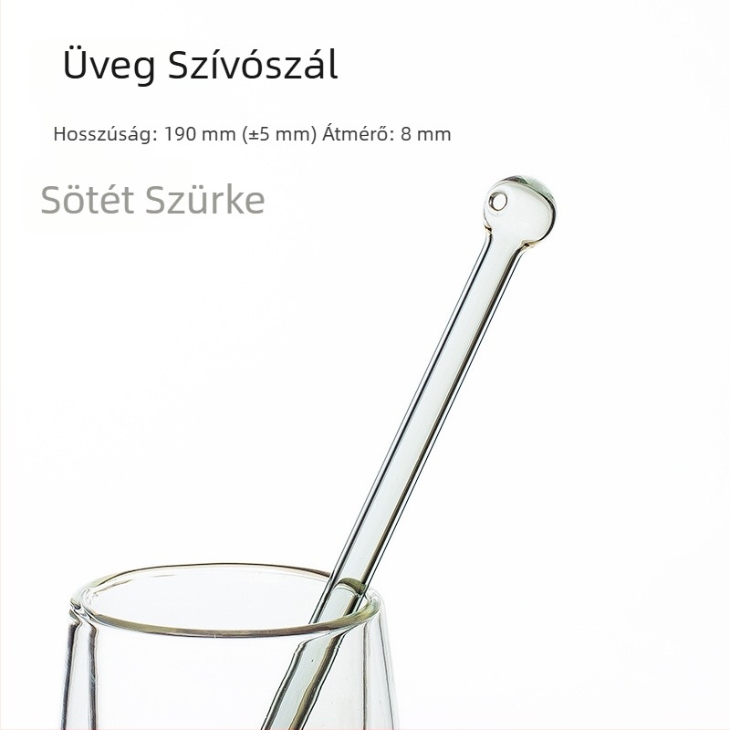 Kreatív boroszilikát üvegszívó, több színű, kerek végű, tejes teához, 8×190 mm
