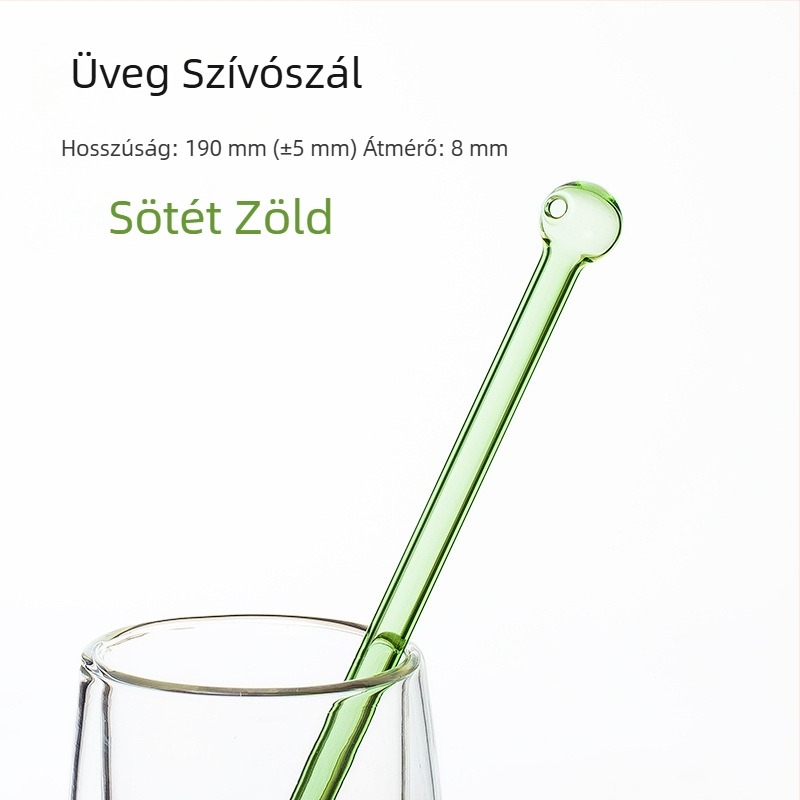 Kreatív boroszilikát üvegszívó, több színű, kerek végű, tejes teához, 8×190 mm