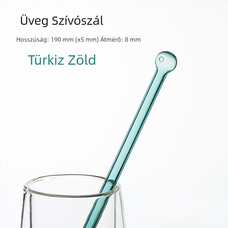 Kreatív boroszilikát üvegszívó, több színű, kerek végű, tejes teához, 8×190 mm