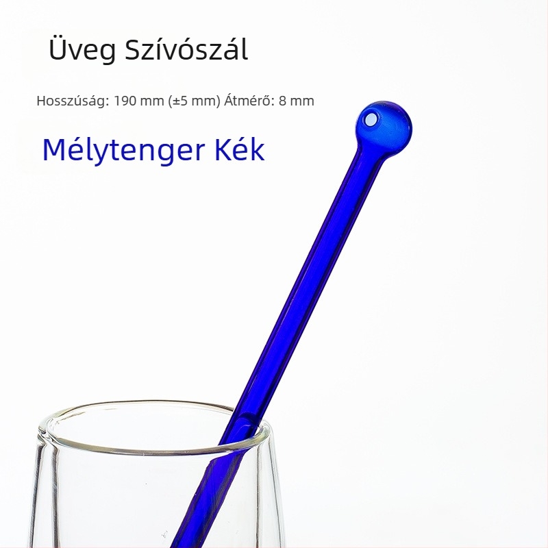 Kreatív boroszilikát üvegszívó, több színű, kerek végű, tejes teához, 8×190 mm
