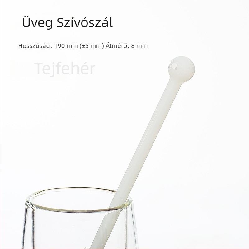 Kreatív boroszilikát üvegszívó, több színű, kerek végű, tejes teához, 8×190 mm