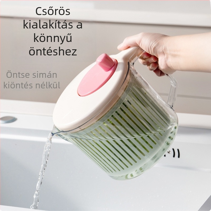 Kézi, nagy kapacitású zöldség- és gyümölcs szárító, saláta szárító fogantyúval