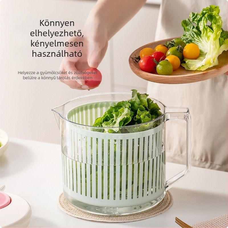Kézi, nagy kapacitású zöldség- és gyümölcs szárító, saláta szárító fogantyúval