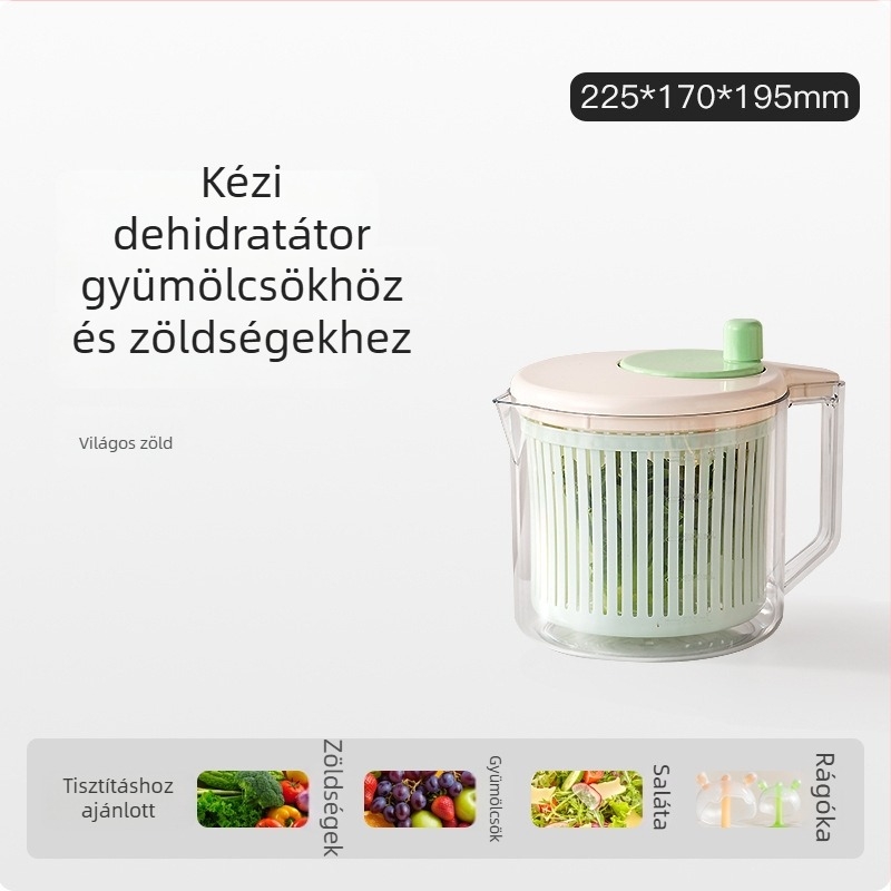 Kézi, nagy kapacitású zöldség- és gyümölcs szárító, saláta szárító fogantyúval