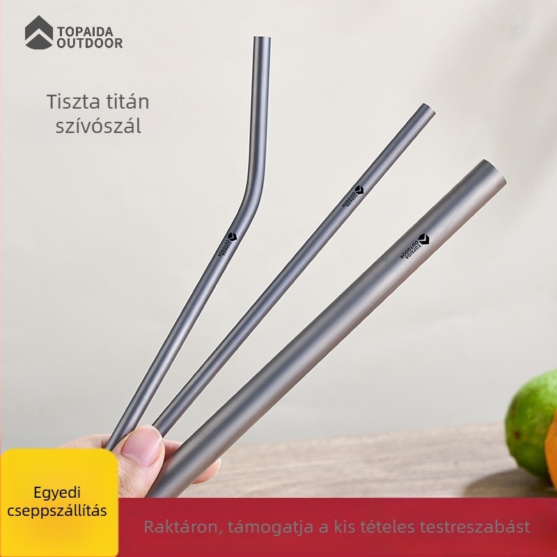 Ív alakú titán szívószál, hordozható és újrahasználható tej-tea szívószál, környezetbarát fém