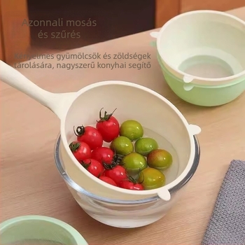 Többfunkciós konyhai rizsöblítő kanál, gyümölcsöknek való leszűrőkosár és joghurt szűrőkanál