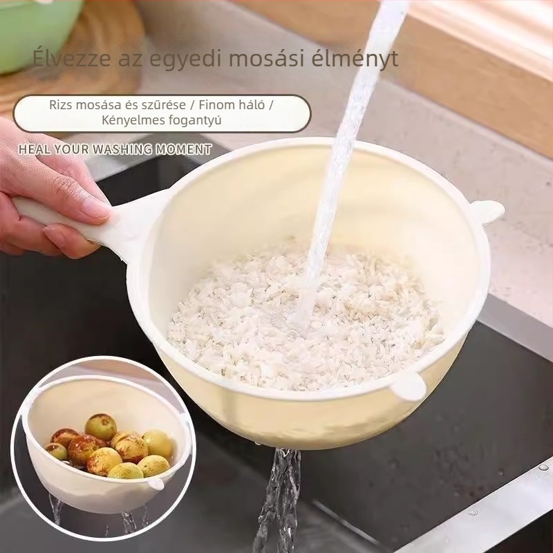 Többfunkciós konyhai rizsöblítő kanál, gyümölcsöknek való leszűrőkosár és joghurt szűrőkanál
