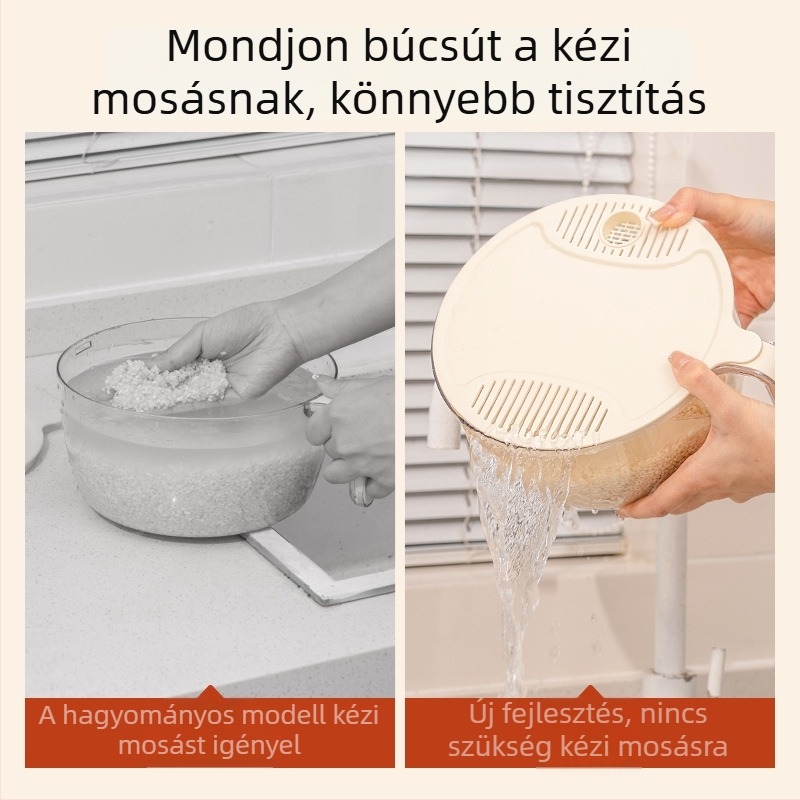 Multifunkciós rizsmosó tál zöldségmosóval, rizsszűrő és leengedő kosár – élelmiszerbiztonsági tanúsítvánnyal rendelkező konyhai eszköz