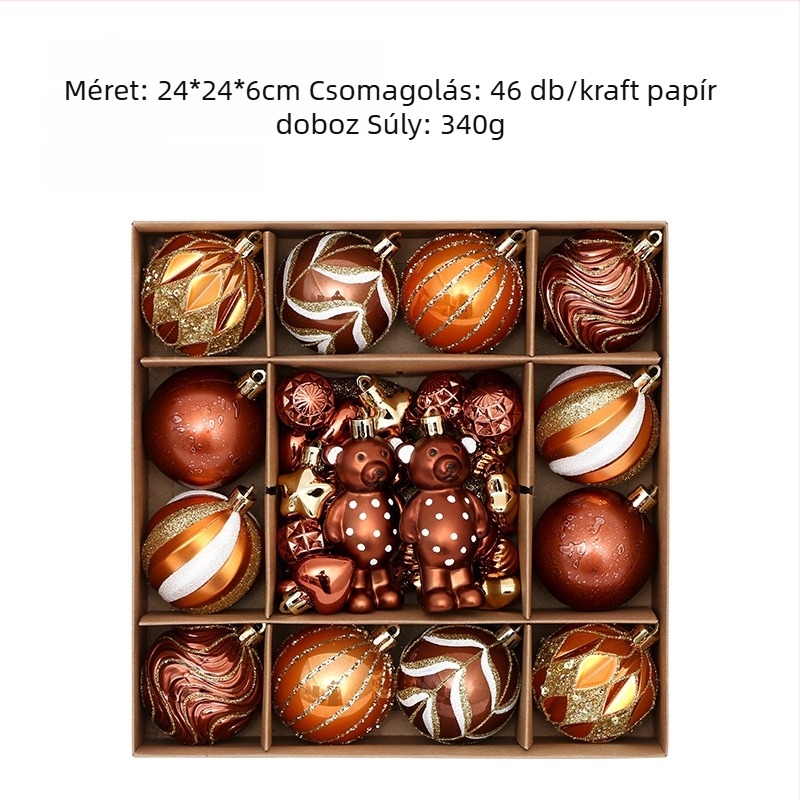Kézzel festett karácsonyi gömbök, 46 darabos készlet díszdobozban, karácsonyfadíszek