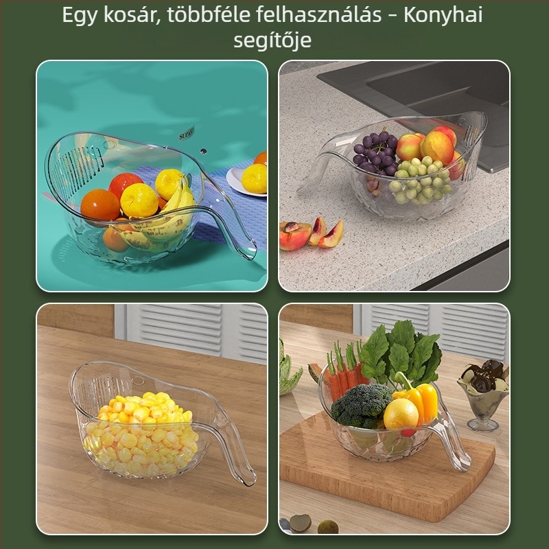 Többcélú leeresztő kosár rizs, zöldségek és gyümölcsök mosásához