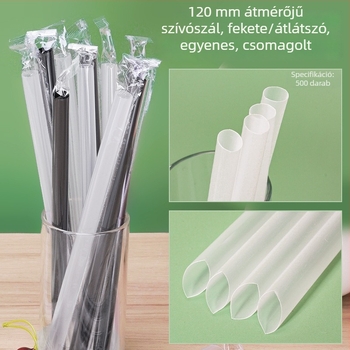 Egyszer használatos színes ívelt papírszívószálak, egyenként csomagolva, átlátszóak