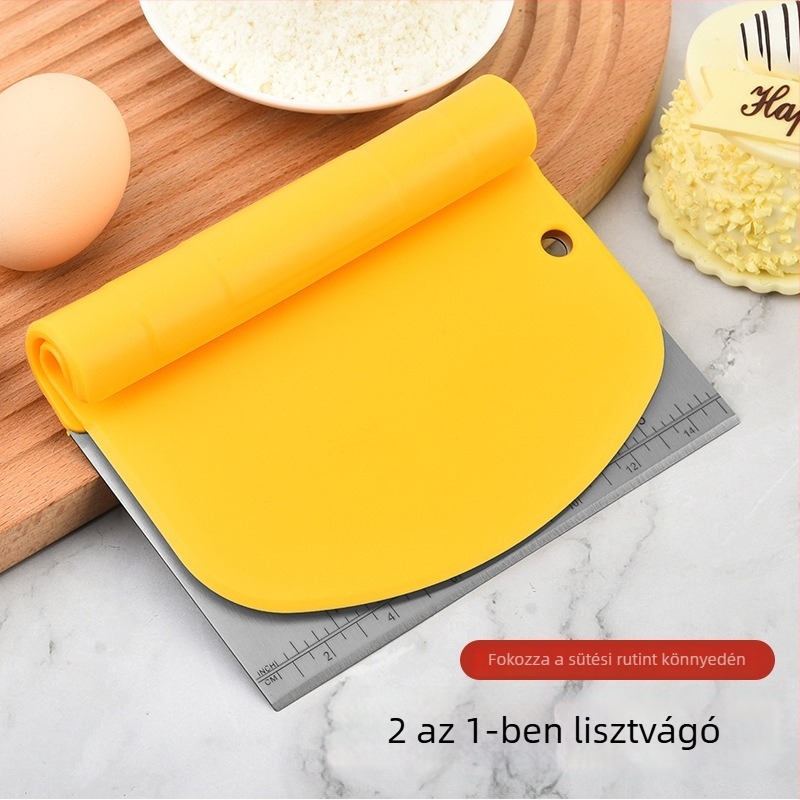 Kétfunkciós tészta spatula beépített mérőskálával, rozsdamentes acélból készült tészta- és lisztvágó sütéshez