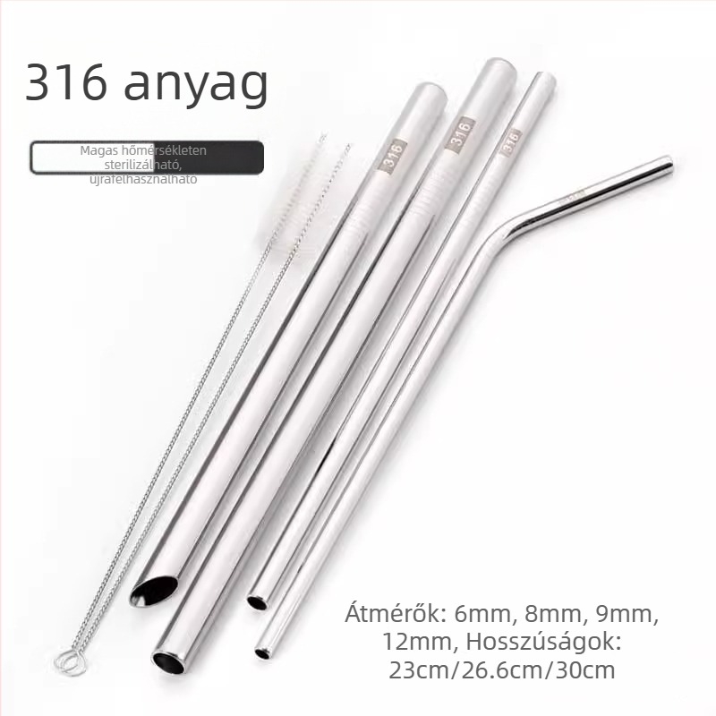 Kibővített 316 rozsdamentes acél szívócső bubble tea-hez, fém ivócső nagypohárhoz, 23/26/30 cm