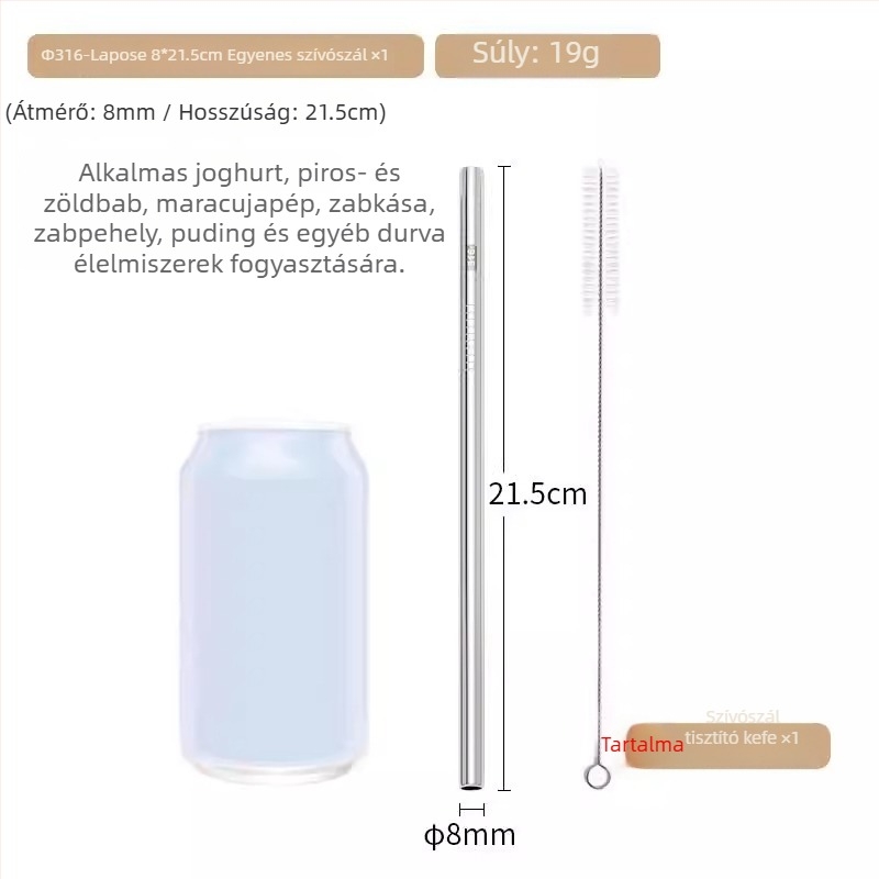 Kibővített 316 rozsdamentes acél szívócső bubble tea-hez, fém ivócső nagypohárhoz, 23/26/30 cm