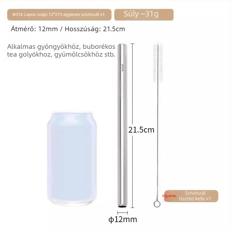Kibővített 316 rozsdamentes acél szívócső bubble tea-hez, fém ivócső nagypohárhoz, 23/26/30 cm