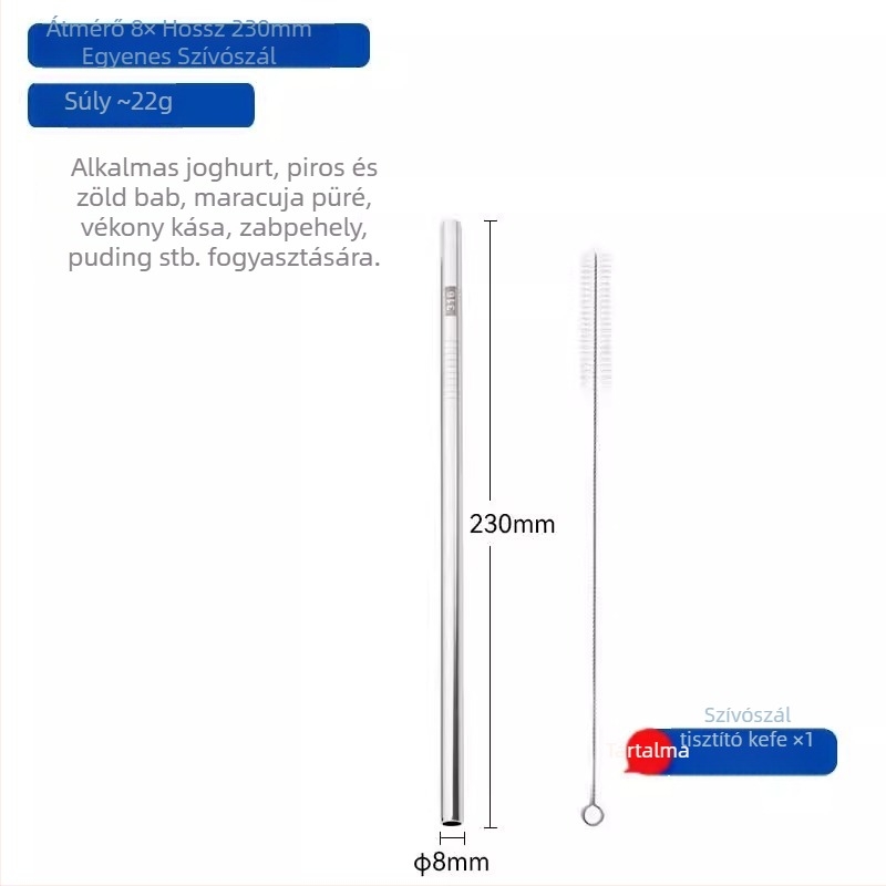 Kibővített 316 rozsdamentes acél szívócső bubble tea-hez, fém ivócső nagypohárhoz, 23/26/30 cm