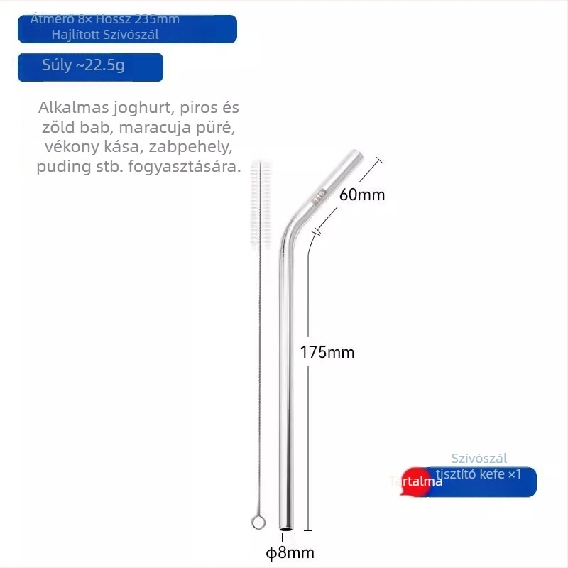 Kibővített 316 rozsdamentes acél szívócső bubble tea-hez, fém ivócső nagypohárhoz, 23/26/30 cm