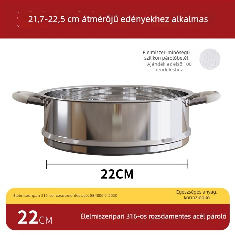 Otthoni pároló rács 316-os rozsdamentes acélból, élelmiszer-minőségű, univerzális fogantyú tejfazékhoz, magasított és vastagított pároló rács
