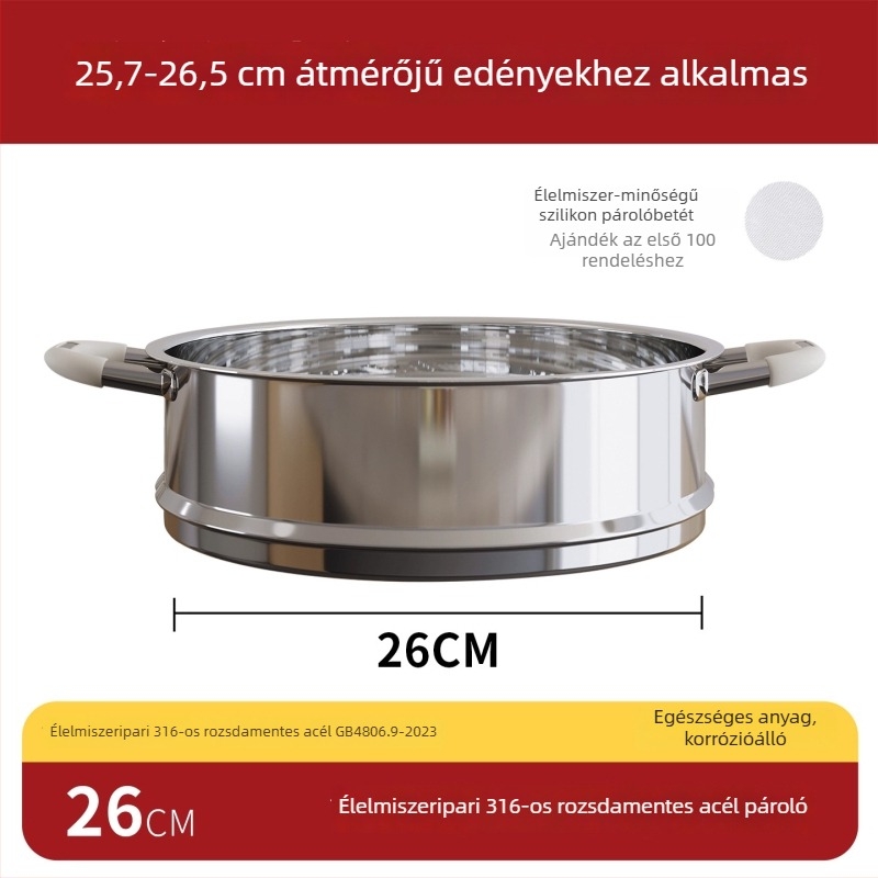 Otthoni pároló rács 316-os rozsdamentes acélból, élelmiszer-minőségű, univerzális fogantyú tejfazékhoz, magasított és vastagított pároló rács