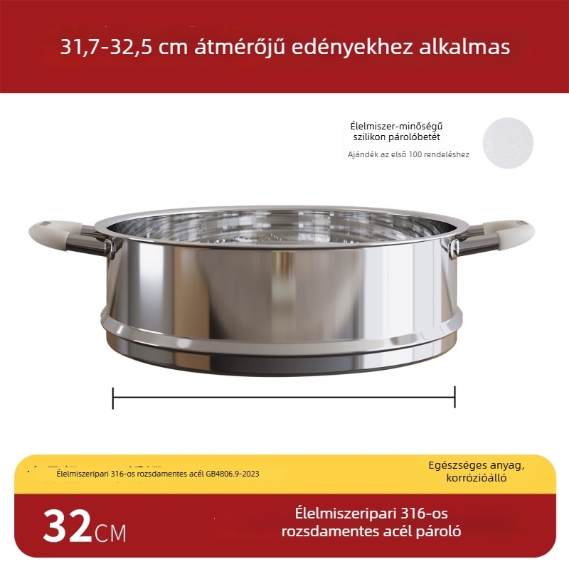 Otthoni pároló rács 316-os rozsdamentes acélból, élelmiszer-minőségű, univerzális fogantyú tejfazékhoz, magasított és vastagított pároló rács
