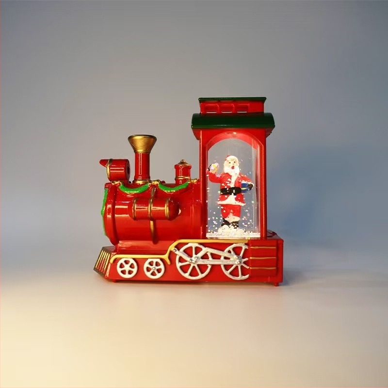 Karácsonyi díszítés: kristálygömb, mini mozdony, hópehely alakú lámpa, asztali dísz, kreatív karácsonyi ajándék