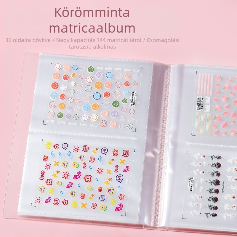 Nagy kapacitású köröm matricák tároló albuma, minimalista japán stílus, átlátszó körömmatricák