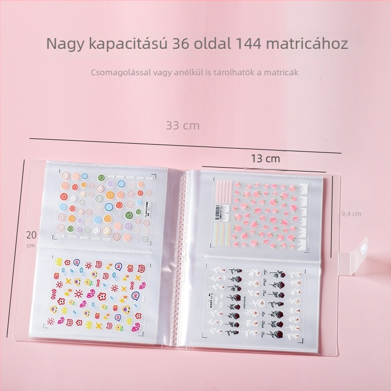 Nagy kapacitású köröm matricák tároló albuma, minimalista japán stílus, átlátszó körömmatricák