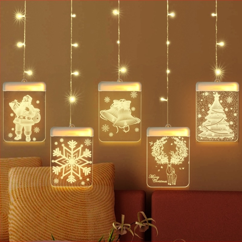 LED csillagfüggöny füzér, USB tápegység, 3D függő karácsonyi dekoráció belső használatra
