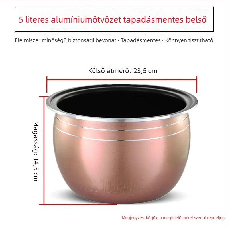Universális belső edény rizsfőzőhöz, 5 literes kapacitás, kompatibil Meiling, Wanlida és Xianke, vastagított gömb alakú belső edény