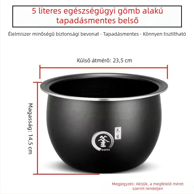 Universális belső edény rizsfőzőhöz, 5 literes kapacitás, kompatibil Meiling, Wanlida és Xianke, vastagított gömb alakú belső edény