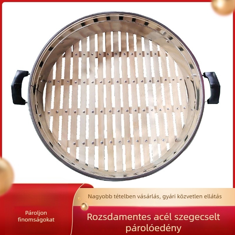 Szegecelt bambusz alapú párolókosár, ideális zsemle és knédli párolásához