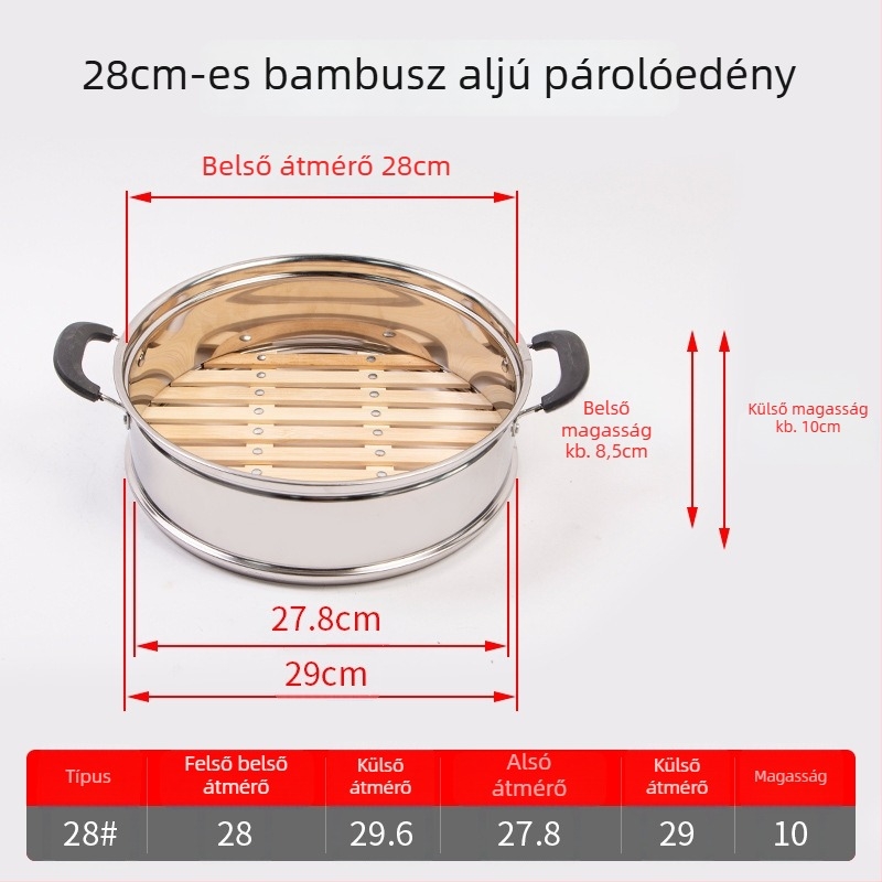 Szegecelt bambusz alapú párolókosár, ideális zsemle és knédli párolásához