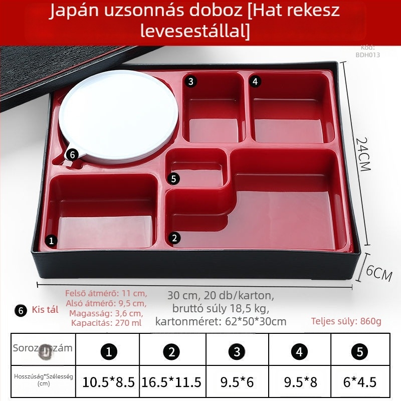 Japán stílusú ebédes doboz fa mintázatú felülettel, több rekesz és fedél