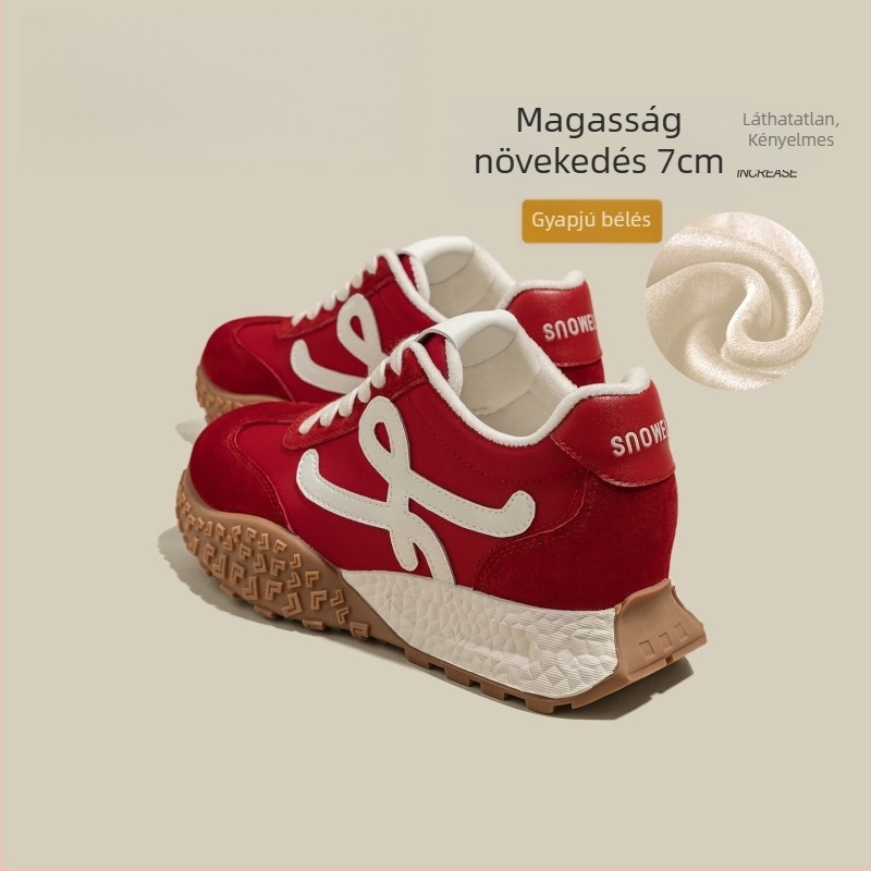 Női fehér bőrsportcipő vastag talppal, magasságot növelő, mindennapos viselet, 2026 tavasz