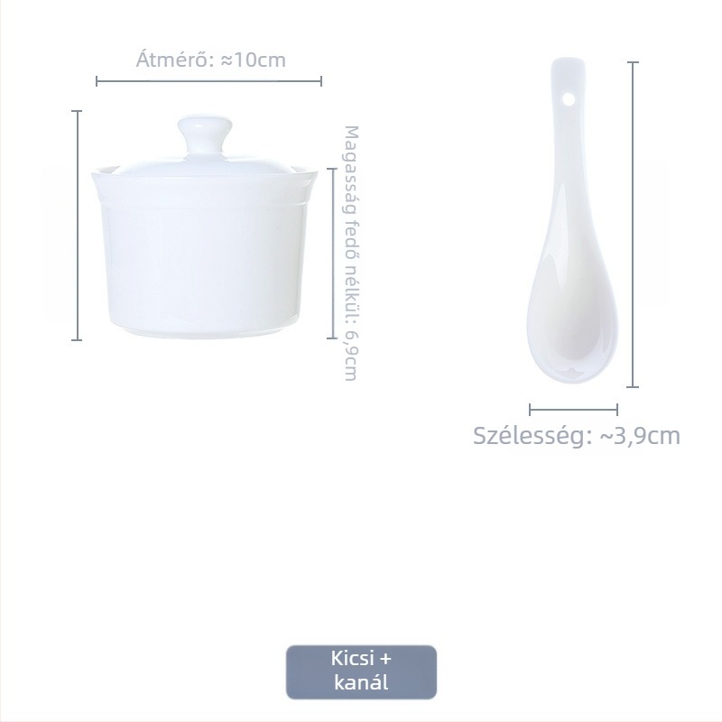 Fehér csont porcelánból készült egyadagos főzőedény fedővel, belső bélés és aláglazúrozott színezés
