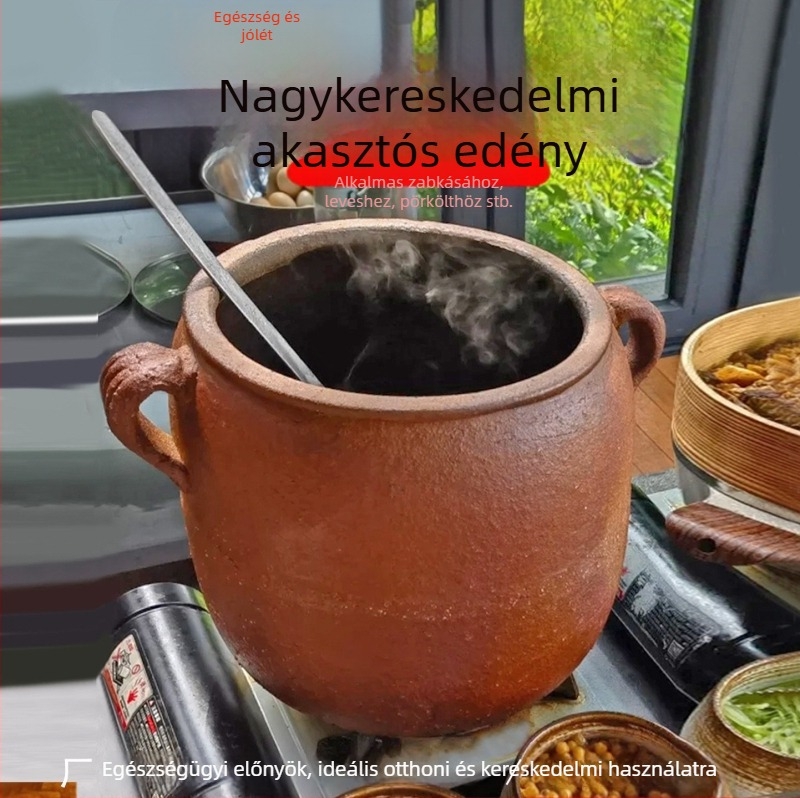 Hagyományos agyagfazék fatüzeléshez levesekhez, nagy kapacitású edény nyílt lángon történő lassú főzéshez, függő agyagfazék