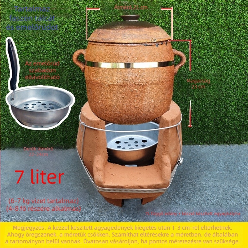 Hagyományos agyagfazék fatüzeléshez levesekhez, nagy kapacitású edény nyílt lángon történő lassú főzéshez, függő agyagfazék