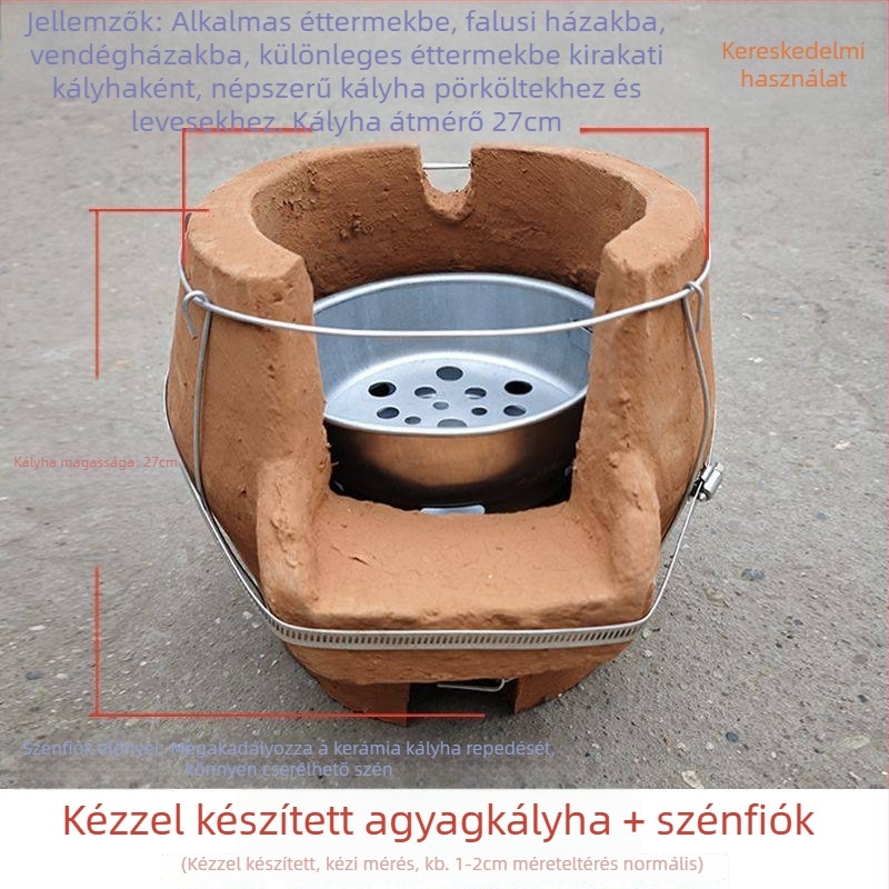 Hagyományos agyagfazék fatüzeléshez levesekhez, nagy kapacitású edény nyílt lángon történő lassú főzéshez, függő agyagfazék